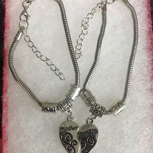 Silver Mother-Daughter Heart Bracelets